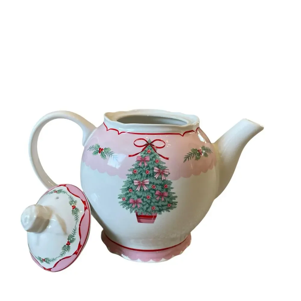 PINKMAS Pink Bows Christmas Tree Teapot 7 x 10